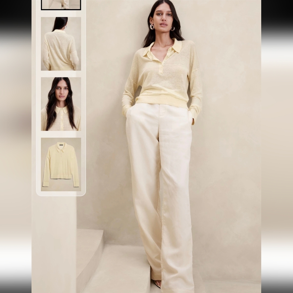 NWT Banana Republic Yellow Linen Blend Sweater Polo SZ S